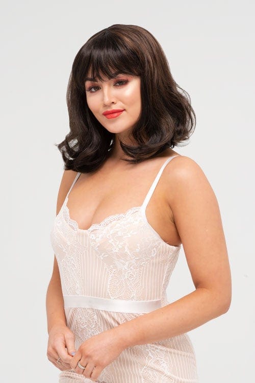 Two tone brown, flicked long bob wig: Sheridan freeshipping - AnnabellesWigs