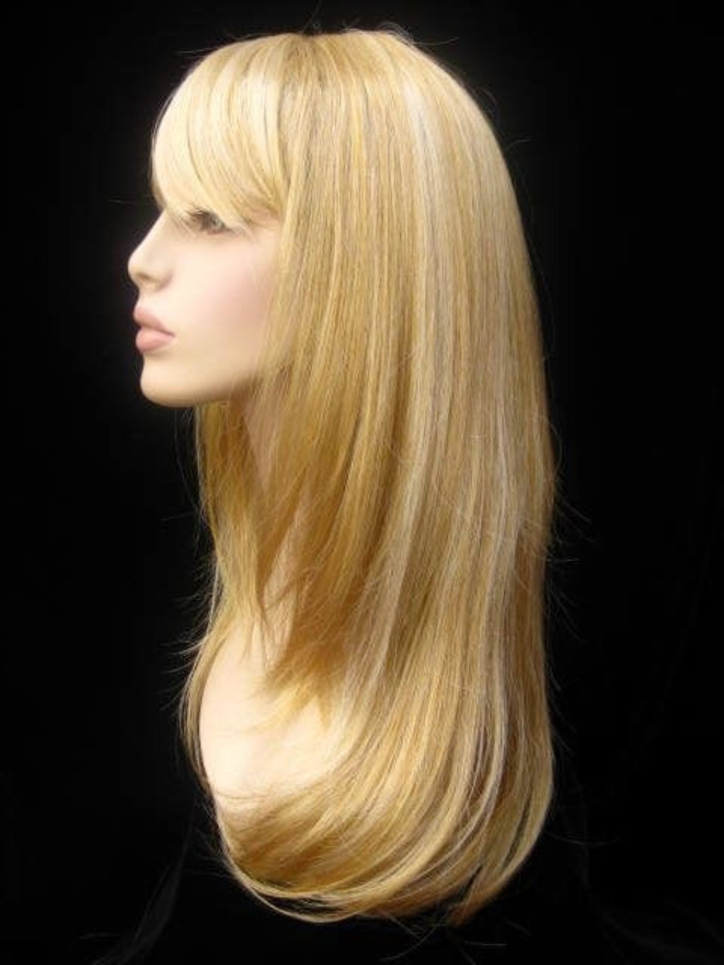 Long blonde wig, face framing with long, side-sweeping fringe: Ashley golden blonde 24BH613