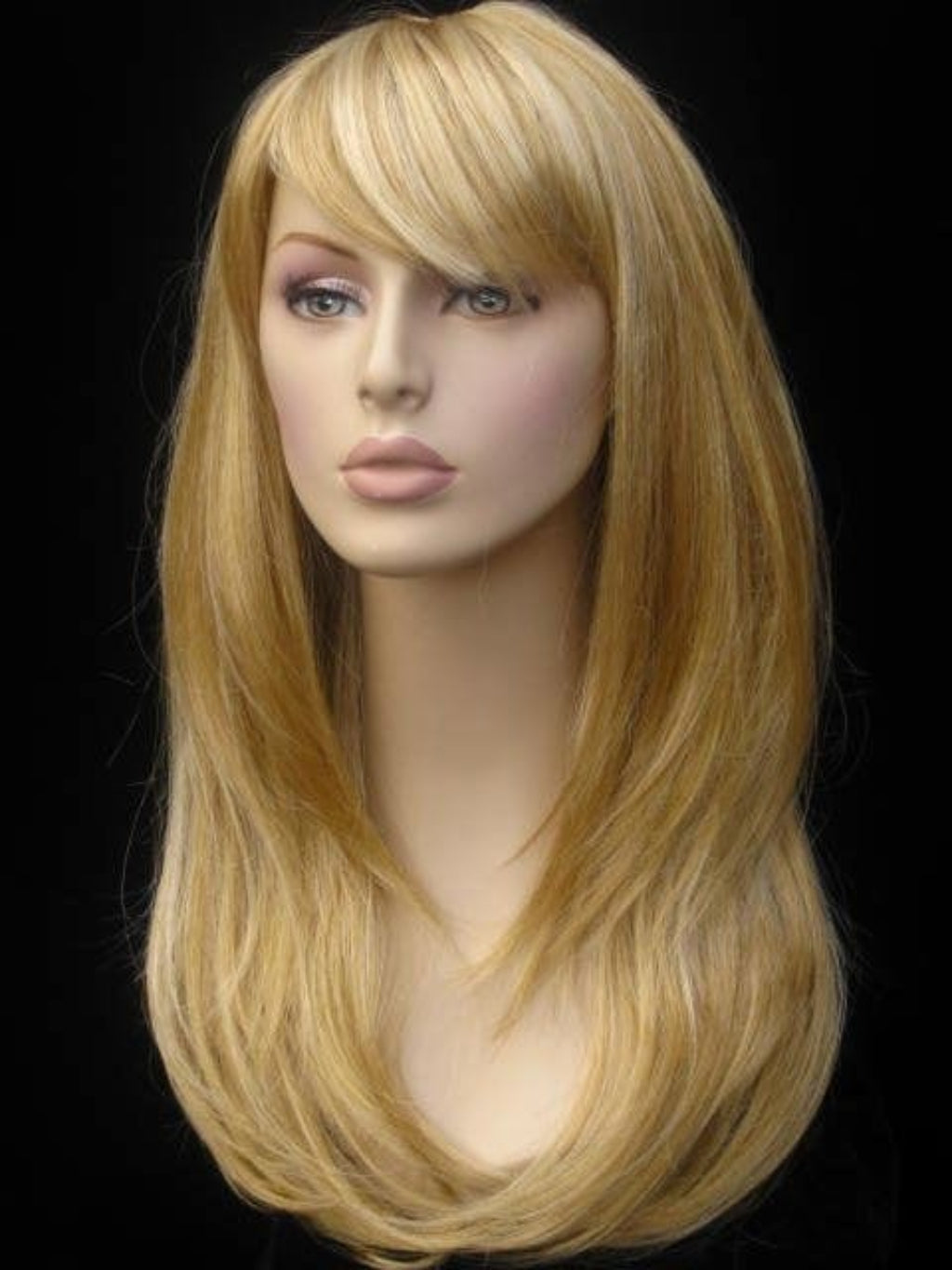 Long blonde wig, face framing with long, side-sweeping fringe: Ashley golden blonde 24BH613