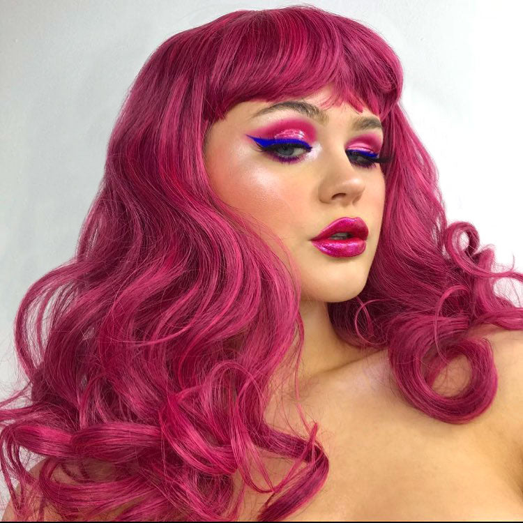 Black and pink pinup wig, curled with a short fringe: Billie AnnabellesWigs