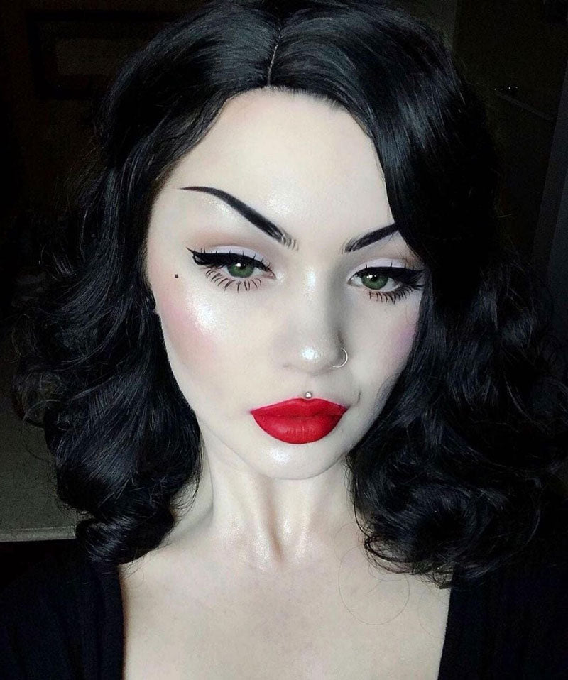 Black 40s style wig with beautiful marcel waves: Dita